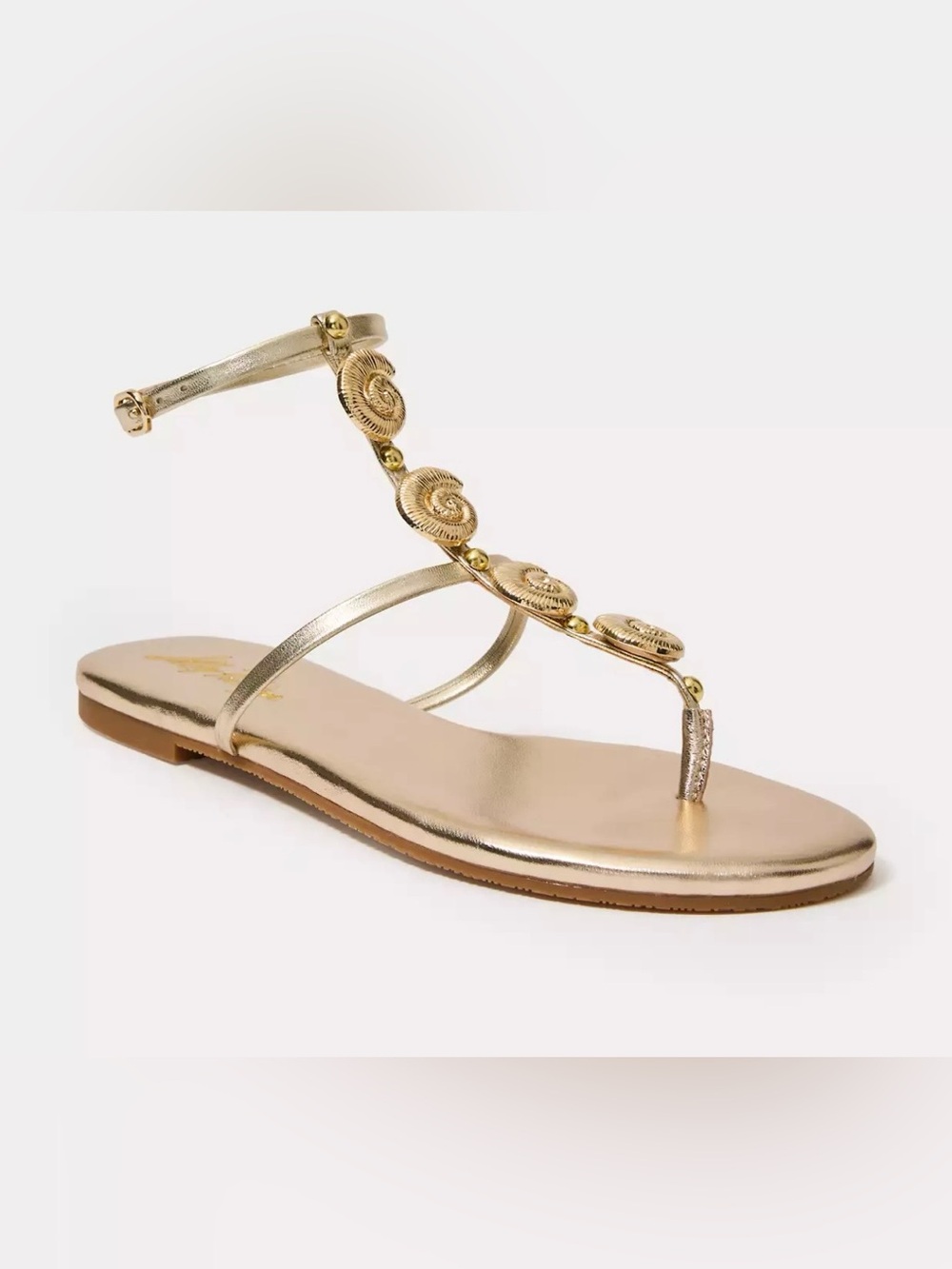 NWT Lily Pulitzer Metallic Gold Ankle Strap Seashell Sandals Size 7